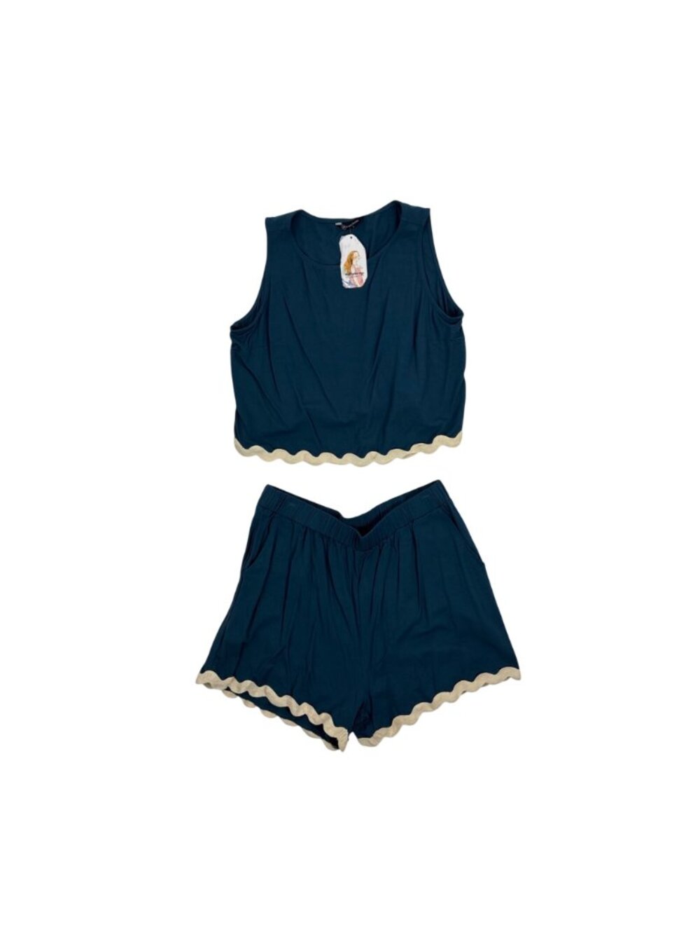 Pretty Garden Teal 2 Piece Outfit Womens Large Cropped Top High Waist Shorts - Picture 2 of 7